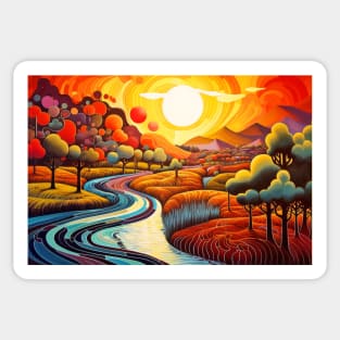 Countryside Concept Abstract Colorful Scenery Painting Sticker